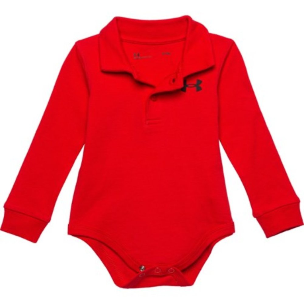 Under Armour Infant Polo Neck Bodysuit - Long Sleeve Christmas Red NWT